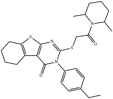 2-{[2-(2,6-dimethyl-1-piperidinyl)-2-oxoethyl]sulfanyl}-3-(4-ethylphenyl)-5,6,7,8-tetrahydro[1]benzothieno[2,3-d]pyrimidin-4(3H)-one Struktur