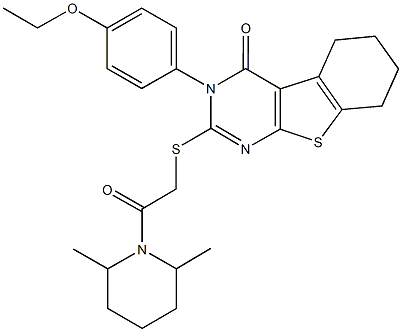 2-{[2-(2,6-dimethyl-1-piperidinyl)-2-oxoethyl]sulfanyl}-3-(4-ethoxyphenyl)-5,6,7,8-tetrahydro[1]benzothieno[2,3-d]pyrimidin-4(3H)-one Struktur