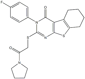 3-(4-fluorophenyl)-2-{[2-oxo-2-(1-pyrrolidinyl)ethyl]sulfanyl}-5,6,7,8-tetrahydro[1]benzothieno[2,3-d]pyrimidin-4(3H)-one Struktur