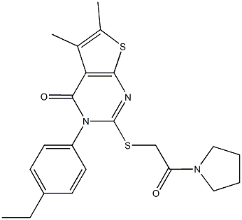 3-(4-ethylphenyl)-5,6-dimethyl-2-{[2-oxo-2-(1-pyrrolidinyl)ethyl]sulfanyl}thieno[2,3-d]pyrimidin-4(3H)-one Struktur