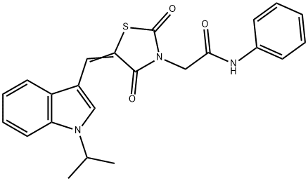 2-{5-[(1-isopropyl-1H-indol-3-yl)methylene]-2,4-dioxo-1,3-thiazolidin-3-yl}-N-phenylacetamide Struktur