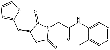 2-[2,4-dioxo-5-(2-thienylmethylene)-1,3-thiazolidin-3-yl]-N-(2-methylphenyl)acetamide Struktur