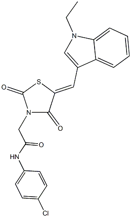 N-(4-chlorophenyl)-2-{5-[(1-ethyl-1H-indol-3-yl)methylene]-2,4-dioxo-1,3-thiazolidin-3-yl}acetamide Struktur