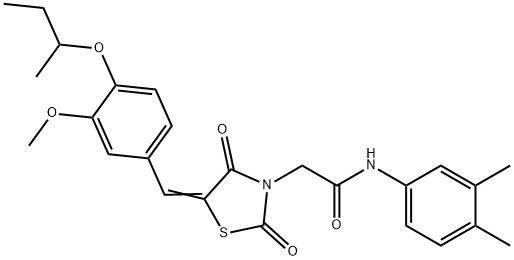 2-[5-(4-sec-butoxy-3-methoxybenzylidene)-2,4-dioxo-1,3-thiazolidin-3-yl]-N-(3,4-dimethylphenyl)acetamide Struktur