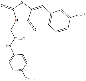 2-[5-(3-hydroxybenzylidene)-2,4-dioxo-1,3-thiazolidin-3-yl]-N-(4-methoxyphenyl)acetamide Struktur