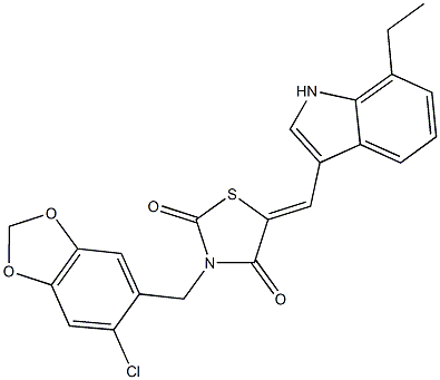 3-[(6-chloro-1,3-benzodioxol-5-yl)methyl]-5-[(7-ethyl-1H-indol-3-yl)methylene]-1,3-thiazolidine-2,4-dione Struktur