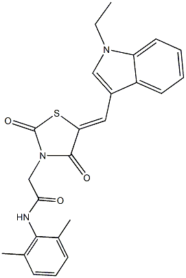 N-(2,6-dimethylphenyl)-2-{5-[(1-ethyl-1H-indol-3-yl)methylene]-2,4-dioxo-1,3-thiazolidin-3-yl}acetamide Struktur