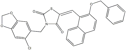 5-{[2-(benzyloxy)-1-naphthyl]methylene}-3-[(6-chloro-1,3-benzodioxol-5-yl)methyl]-1,3-thiazolidine-2,4-dione Struktur