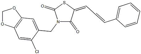 3-[(6-chloro-1,3-benzodioxol-5-yl)methyl]-5-(3-phenyl-2-propenylidene)-1,3-thiazolidine-2,4-dione Struktur