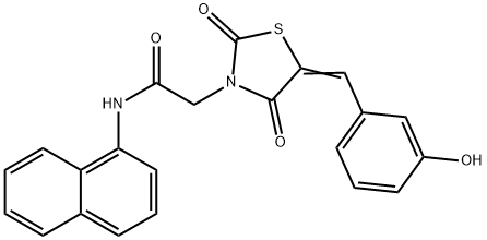 2-[5-(3-hydroxybenzylidene)-2,4-dioxo-1,3-thiazolidin-3-yl]-N-(1-naphthyl)acetamide Struktur