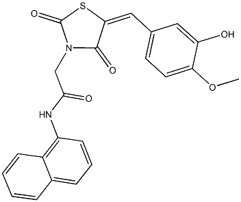 2-[5-(3-hydroxy-4-methoxybenzylidene)-2,4-dioxo-1,3-thiazolidin-3-yl]-N-(1-naphthyl)acetamide Struktur