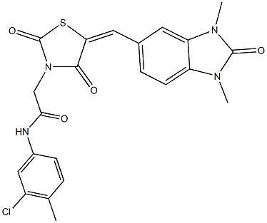 N-(3-chloro-4-methylphenyl)-2-{5-[(1,3-dimethyl-2-oxo-2,3-dihydro-1H-benzimidazol-5-yl)methylene]-2,4-dioxo-1,3-thiazolidin-3-yl}acetamide Struktur