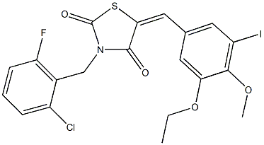 3-(2-chloro-6-fluorobenzyl)-5-(3-ethoxy-5-iodo-4-methoxybenzylidene)-1,3-thiazolidine-2,4-dione Struktur