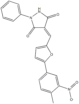 4-[(5-{3-nitro-4-methylphenyl}-2-furyl)methylene]-1-phenyl-3,5-pyrazolidinedione Struktur