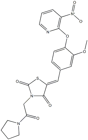 5-[4-({3-nitro-2-pyridinyl}oxy)-3-methoxybenzylidene]-3-[2-oxo-2-(1-pyrrolidinyl)ethyl]-1,3-thiazolidine-2,4-dione Struktur