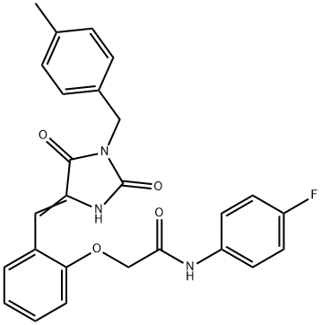 N-(4-fluorophenyl)-2-(2-{[1-(4-methylbenzyl)-2,5-dioxo-4-imidazolidinylidene]methyl}phenoxy)acetamide Struktur