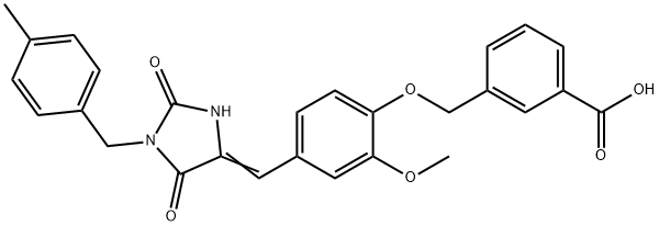 3-[(2-methoxy-4-{[1-(4-methylbenzyl)-2,5-dioxo-4-imidazolidinylidene]methyl}phenoxy)methyl]benzoic acid Struktur