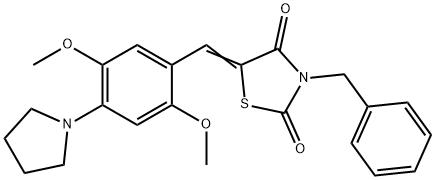 3-benzyl-5-[2,5-dimethoxy-4-(1-pyrrolidinyl)benzylidene]-1,3-thiazolidine-2,4-dione Struktur