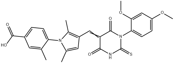 4-{3-[(1-(2,4-dimethoxyphenyl)-4,6-dioxo-2-thioxotetrahydro-5(2H)-pyrimidinylidene)methyl]-2,5-dimethyl-1H-pyrrol-1-yl}-3-methylbenzoic acid Struktur