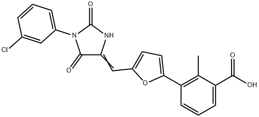 3-(5-{[1-(3-chlorophenyl)-2,5-dioxo-4-imidazolidinylidene]methyl}-2-furyl)-2-methylbenzoic acid Struktur