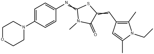 5-[(1-ethyl-2,5-dimethyl-1H-pyrrol-3-yl)methylene]-3-methyl-2-{[4-(4-morpholinyl)phenyl]imino}-1,3-thiazolidin-4-one Struktur