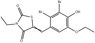 5-(2,3-dibromo-5-ethoxy-4-hydroxybenzylidene)-3-ethyl-1,3-thiazolidine-2,4-dione Struktur