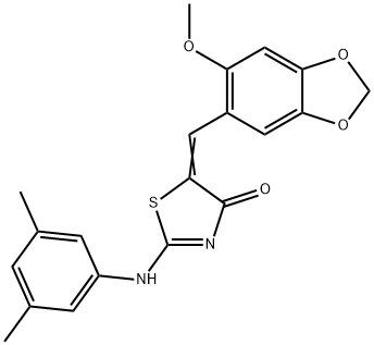 2-[(3,5-dimethylphenyl)imino]-5-[(6-methoxy-1,3-benzodioxol-5-yl)methylene]-1,3-thiazolidin-4-one Struktur