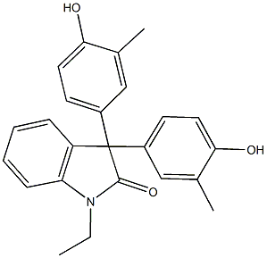 1-ethyl-3,3-bis(4-hydroxy-3-methylphenyl)-1,3-dihydro-2H-indol-2-one Struktur