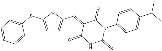 1-(4-isopropylphenyl)-5-{[5-(phenylsulfanyl)-2-furyl]methylene}-2-thioxodihydro-4,6(1H,5H)-pyrimidinedione Struktur