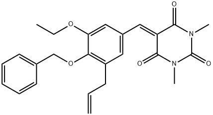 5-[3-allyl-4-(benzyloxy)-5-ethoxybenzylidene]-1,3-dimethyl-2,4,6(1H,3H,5H)-pyrimidinetrione Struktur