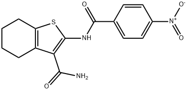 2-({4-nitrobenzoyl}amino)-4,5,6,7-tetrahydro-1-benzothiophene-3-carboxamide Struktur