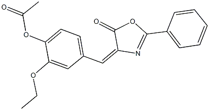 2-ethoxy-4-[(5-oxo-2-phenyl-1,3-oxazol-4(5H)-ylidene)methyl]phenyl acetate Struktur