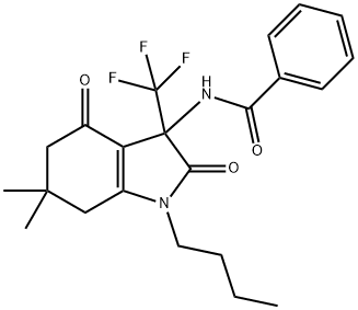 N-[1-butyl-6,6-dimethyl-2,4-dioxo-3-(trifluoromethyl)-2,3,4,5,6,7-hexahydro-1H-indol-3-yl]benzamide Struktur