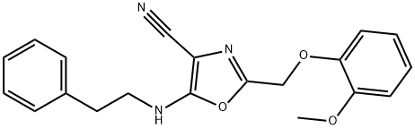 2-[(2-methoxyphenoxy)methyl]-5-[(2-phenylethyl)amino]-1,3-oxazole-4-carbonitrile Struktur