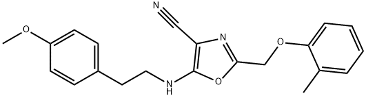 5-{[2-(4-methoxyphenyl)ethyl]amino}-2-[(2-methylphenoxy)methyl]-1,3-oxazole-4-carbonitrile Struktur