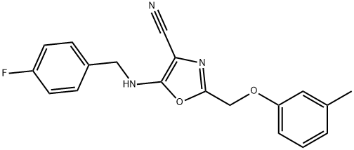 5-[(4-fluorobenzyl)amino]-2-[(3-methylphenoxy)methyl]-1,3-oxazole-4-carbonitrile Struktur