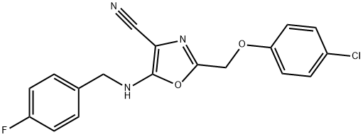 2-[(4-chlorophenoxy)methyl]-5-[(4-fluorobenzyl)amino]-1,3-oxazole-4-carbonitrile Struktur