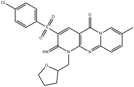 3-[(4-chlorophenyl)sulfonyl]-2-imino-8-methyl-1-(tetrahydro-2-furanylmethyl)-1,2-dihydro-5H-dipyrido[1,2-a:2,3-d]pyrimidin-5-one Struktur