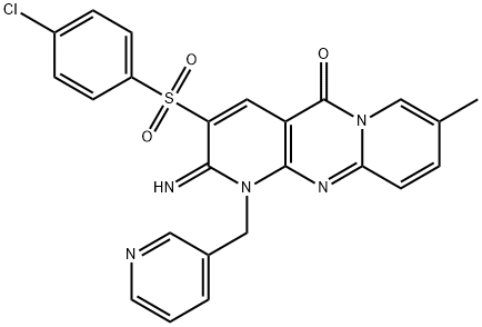 3-[(4-chlorophenyl)sulfonyl]-2-imino-8-methyl-1-(3-pyridinylmethyl)-1,2-dihydro-5H-dipyrido[1,2-a:2,3-d]pyrimidin-5-one Struktur