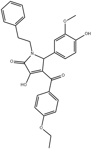 4-(4-ethoxybenzoyl)-3-hydroxy-5-(4-hydroxy-3-methoxyphenyl)-1-(2-phenylethyl)-1,5-dihydro-2H-pyrrol-2-one Struktur