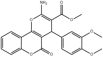 methyl 2-amino-4-(3,4-dimethoxyphenyl)-5-oxo-4H,5H-pyrano[3,2-c]chromene-3-carboxylate Struktur