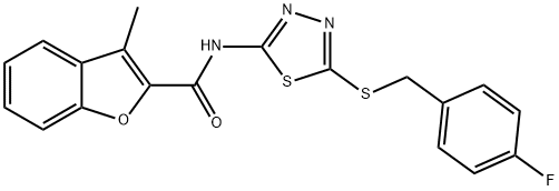 N-{5-[(4-fluorobenzyl)sulfanyl]-1,3,4-thiadiazol-2-yl}-3-methyl-1-benzofuran-2-carboxamide Struktur