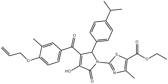 ethyl 2-[3-[4-(allyloxy)-3-methylbenzoyl]-4-hydroxy-2-(4-isopropylphenyl)-5-oxo-2,5-dihydro-1H-pyrrol-1-yl]-4-methyl-1,3-thiazole-5-carboxylate Struktur