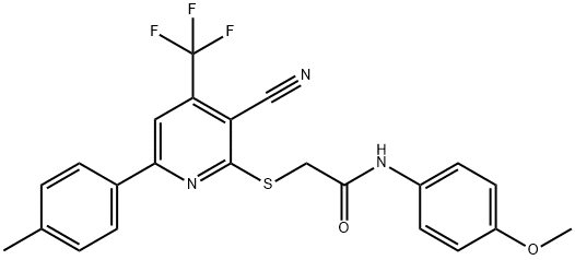 2-{[3-cyano-6-(4-methylphenyl)-4-(trifluoromethyl)pyridin-2-yl]sulfanyl}-N-(4-methoxyphenyl)acetamide Struktur