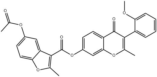 3-(2-methoxyphenyl)-2-methyl-4-oxo-4H-chromen-7-yl 5-(acetyloxy)-2-methyl-1-benzofuran-3-carboxylate Struktur