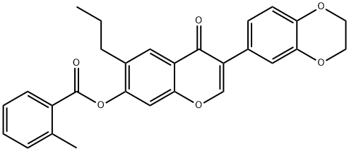 3-(2,3-dihydro-1,4-benzodioxin-6-yl)-4-oxo-6-propyl-4H-chromen-7-yl 2-methylbenzoate Struktur