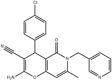 2-amino-4-(4-chlorophenyl)-7-methyl-5-oxo-6-(3-pyridinylmethyl)-5,6-dihydro-4H-pyrano[3,2-c]pyridine-3-carbonitrile Struktur