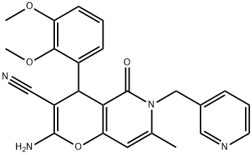 2-amino-4-(2,3-dimethoxyphenyl)-7-methyl-5-oxo-6-(3-pyridinylmethyl)-5,6-dihydro-4H-pyrano[3,2-c]pyridine-3-carbonitrile Struktur