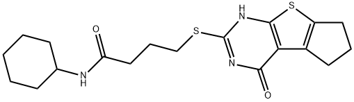 N-cyclohexyl-4-[(4-oxo-3,5,6,7-tetrahydro-4H-cyclopenta[4,5]thieno[2,3-d]pyrimidin-2-yl)sulfanyl]butanamide Struktur