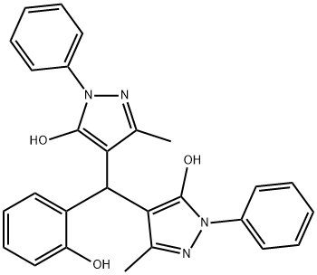 4-[(5-hydroxy-3-methyl-1-phenyl-1H-pyrazol-4-yl)(2-hydroxyphenyl)methyl]-3-methyl-1-phenyl-1H-pyrazol-5-ol Struktur